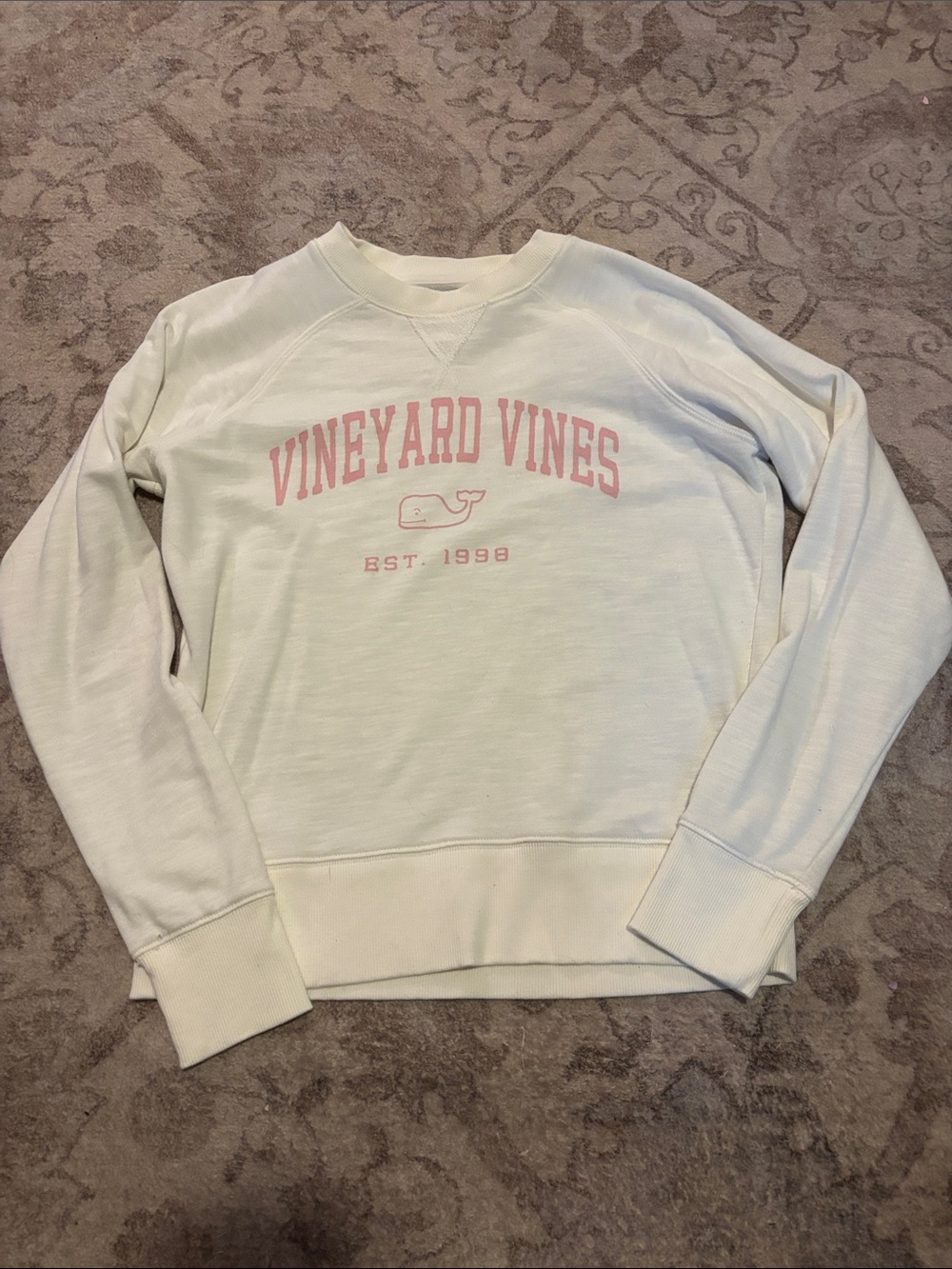 Vineyard Vines Off-White Crewneck with Pink Logo